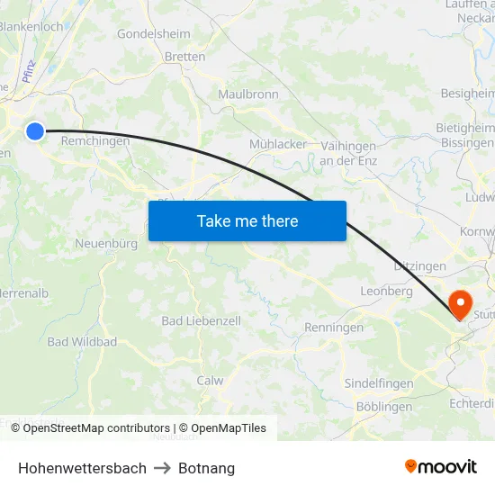 Hohenwettersbach to Botnang map