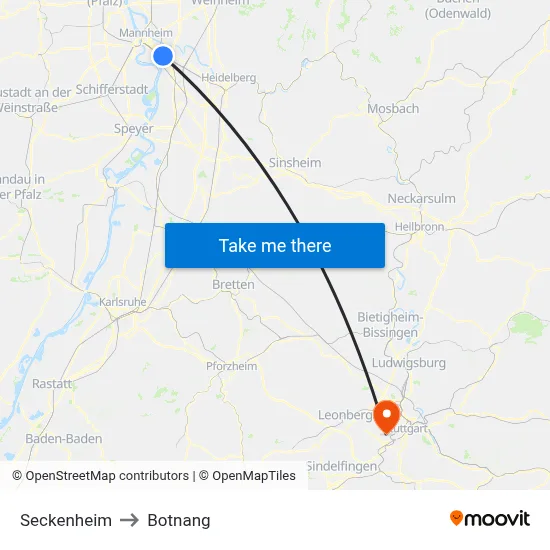 Seckenheim to Botnang map