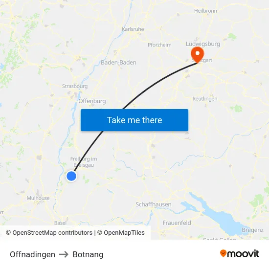 Offnadingen to Botnang map