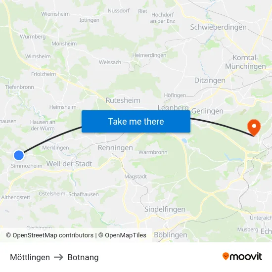 Möttlingen to Botnang map