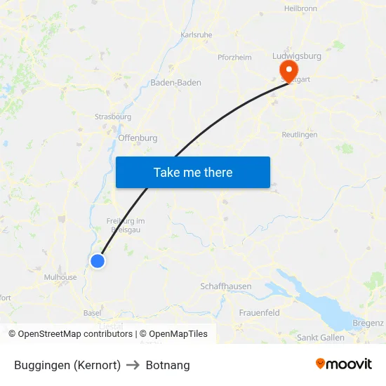 Buggingen (Kernort) to Botnang map