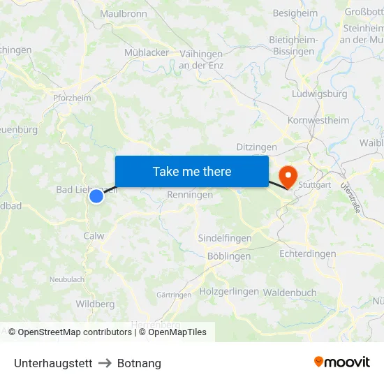 Unterhaugstett to Botnang map