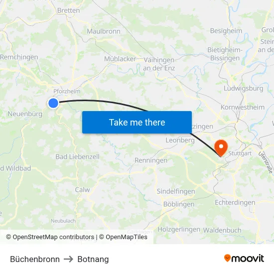 Büchenbronn to Botnang map