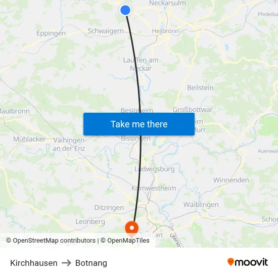 Kirchhausen to Botnang map
