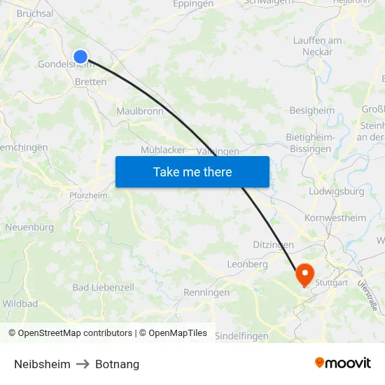 Neibsheim to Botnang map