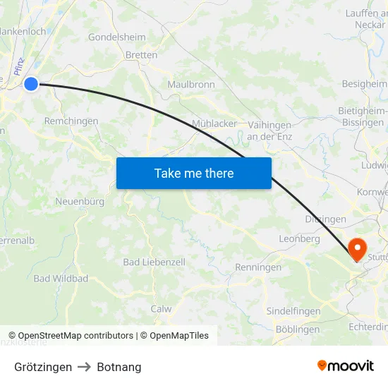 Grötzingen to Botnang map