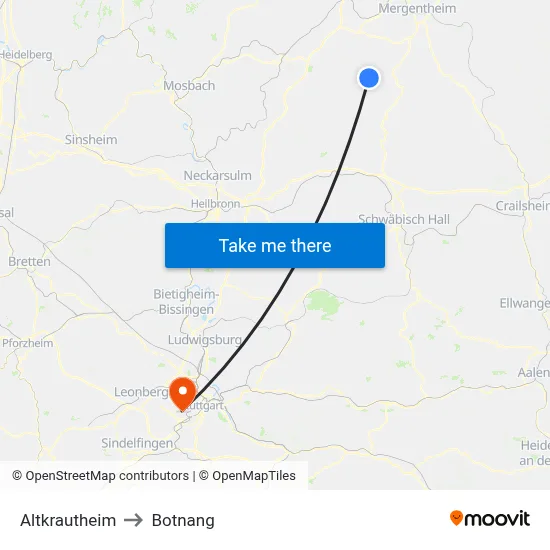 Altkrautheim to Botnang map