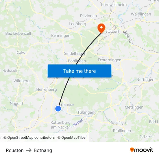 Reusten to Botnang map