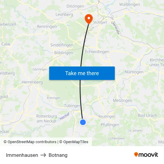 Immenhausen to Botnang map