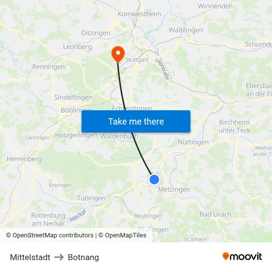 Mittelstadt to Botnang map