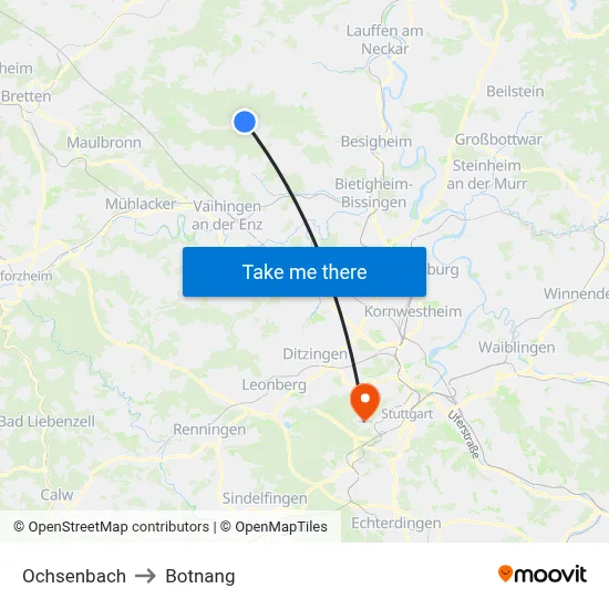 Ochsenbach to Botnang map