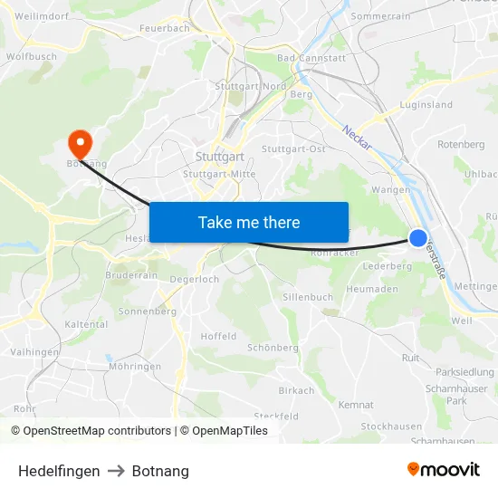 Hedelfingen to Botnang map