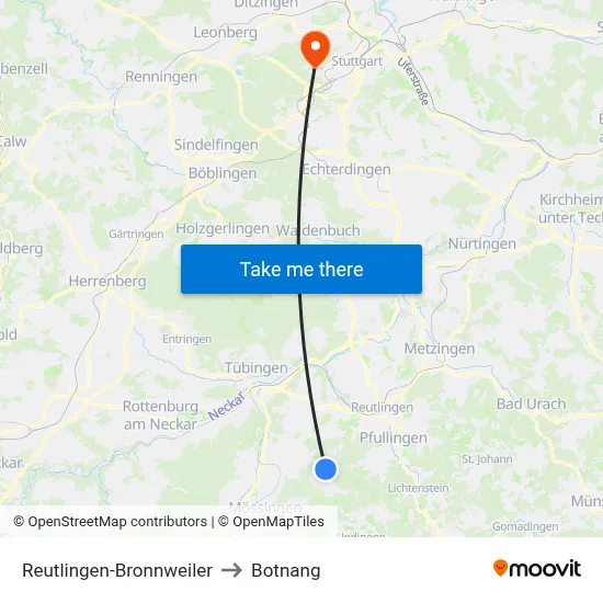 Reutlingen-Bronnweiler to Botnang map
