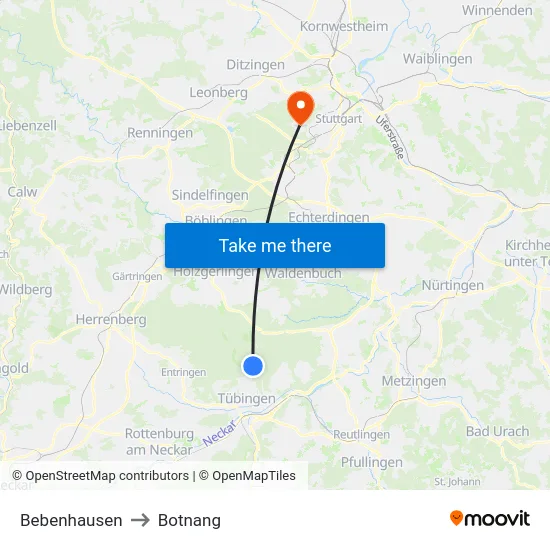 Bebenhausen to Botnang map