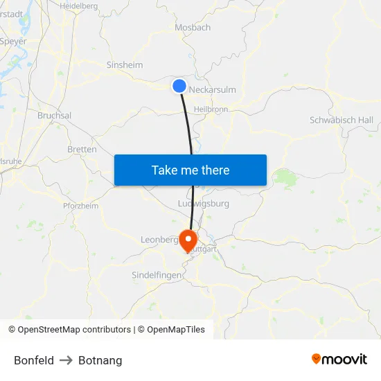 Bonfeld to Botnang map