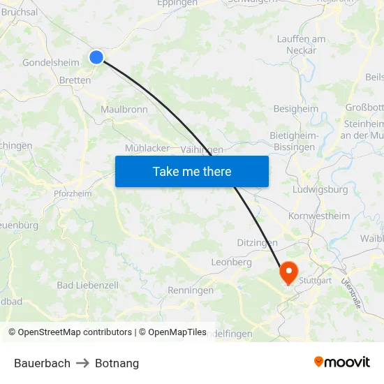 Bauerbach to Botnang map