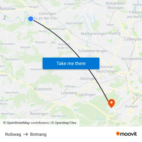 Roßwag to Botnang map