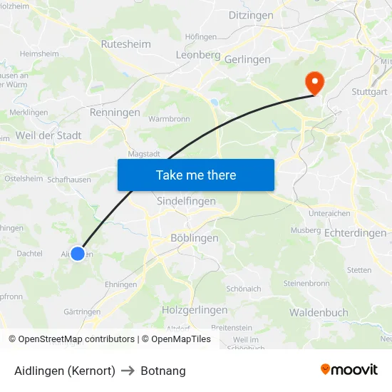 Aidlingen (Kernort) to Botnang map
