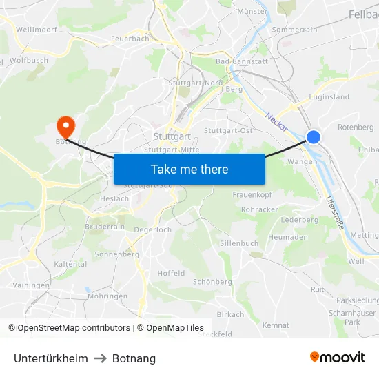 Untertürkheim to Botnang map