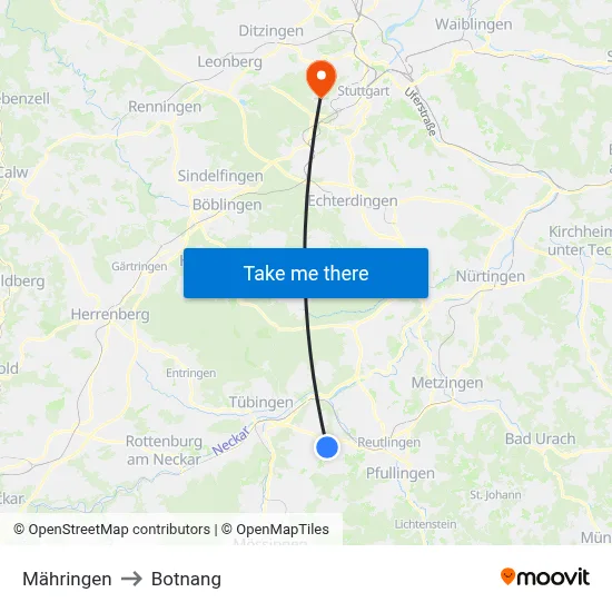 Mähringen to Botnang map