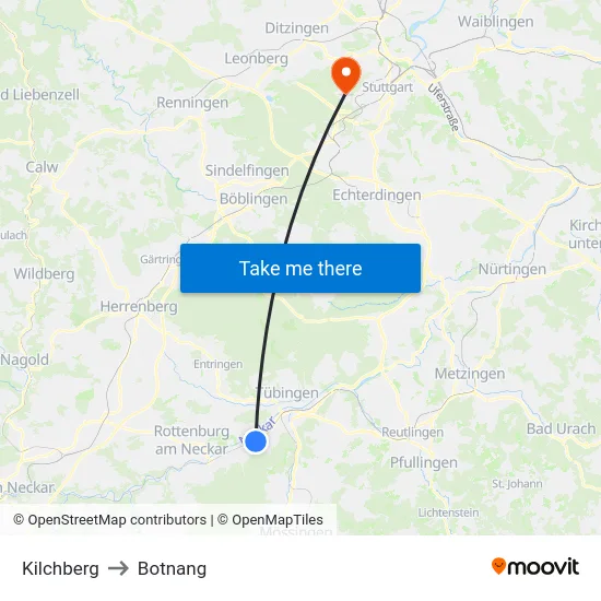 Kilchberg to Botnang map