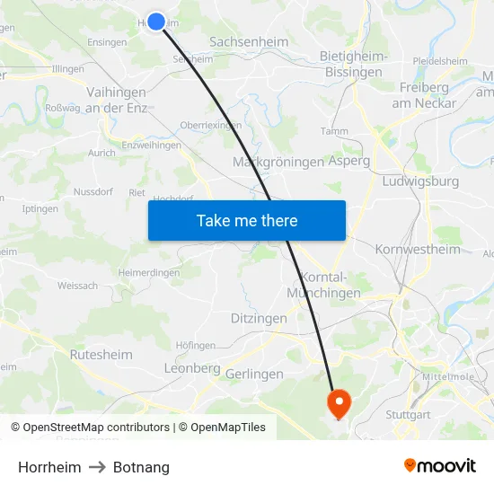 Horrheim to Botnang map