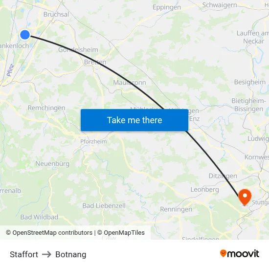Staffort to Botnang map