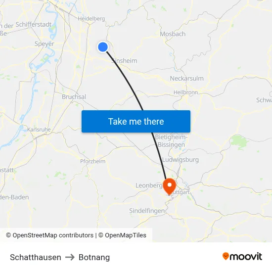 Schatthausen to Botnang map