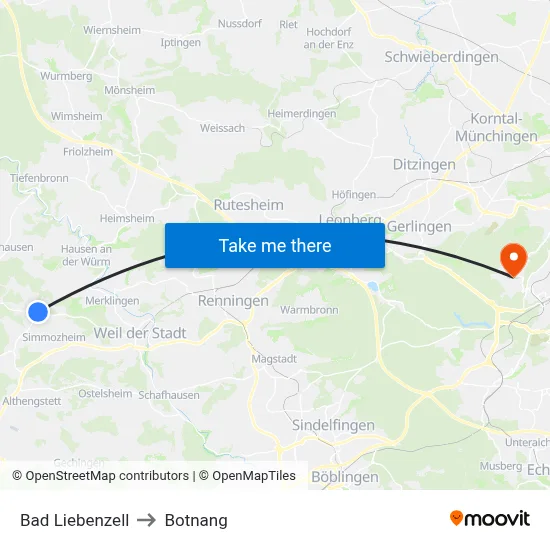 Bad Liebenzell to Botnang map