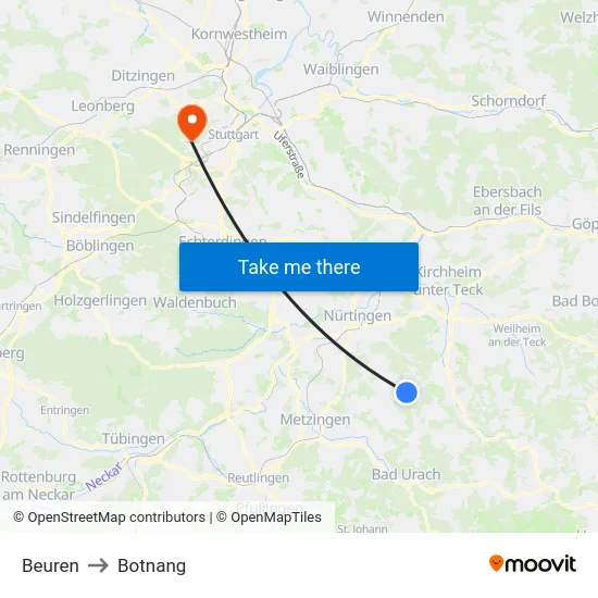 Beuren to Botnang map