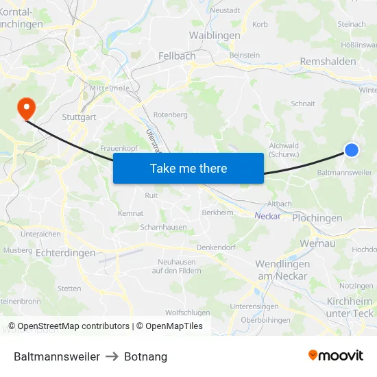 Baltmannsweiler to Botnang map