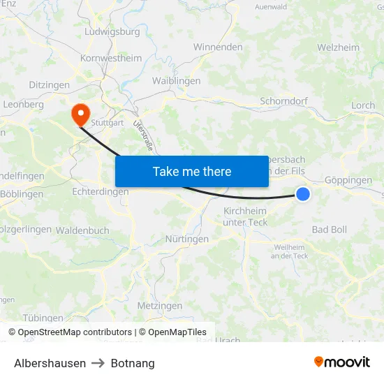 Albershausen to Botnang map