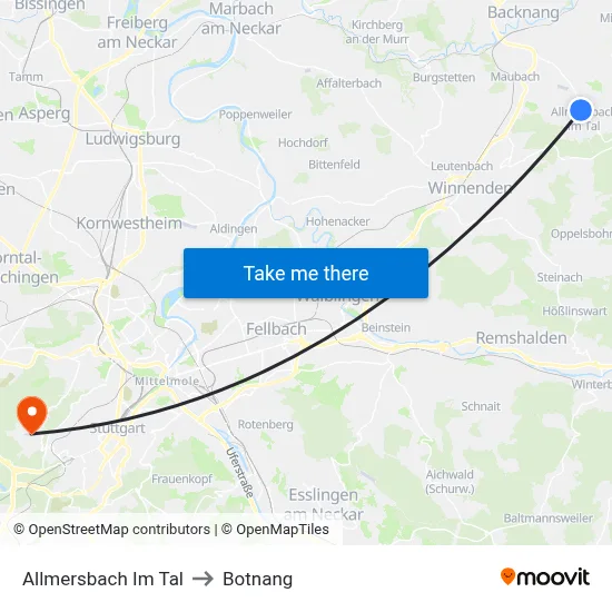Allmersbach Im Tal to Botnang map