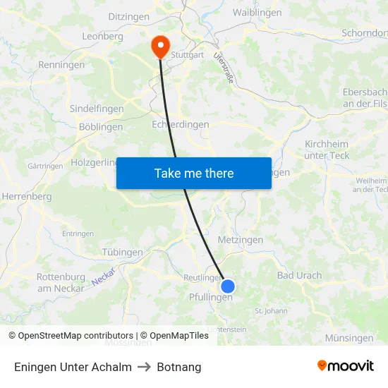 Eningen Unter Achalm to Botnang map