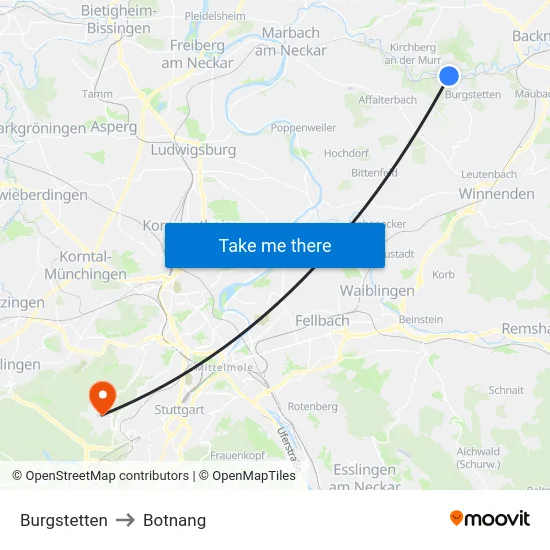 Burgstetten to Botnang map