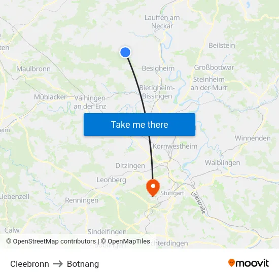 Cleebronn to Botnang map
