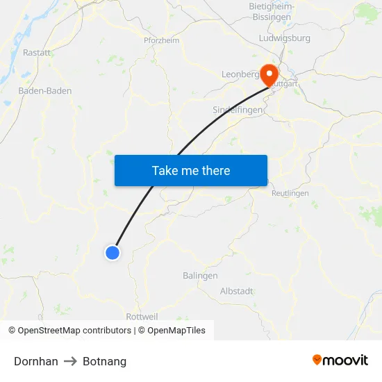 Dornhan to Botnang map