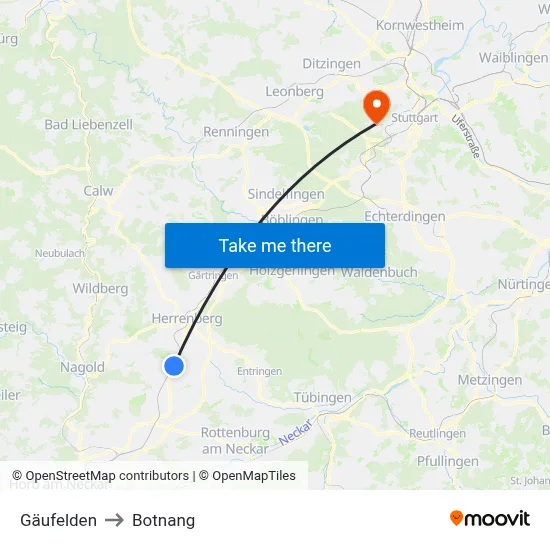 Gäufelden to Botnang map