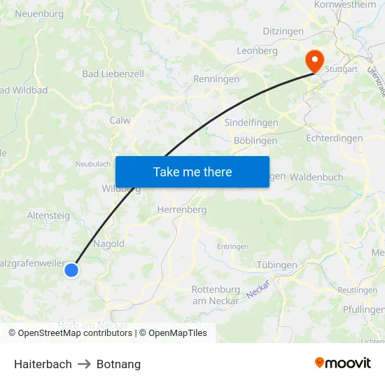 Haiterbach to Botnang map