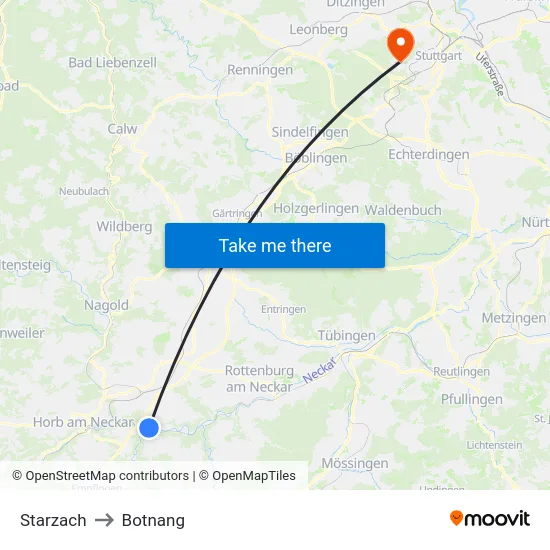 Starzach to Botnang map