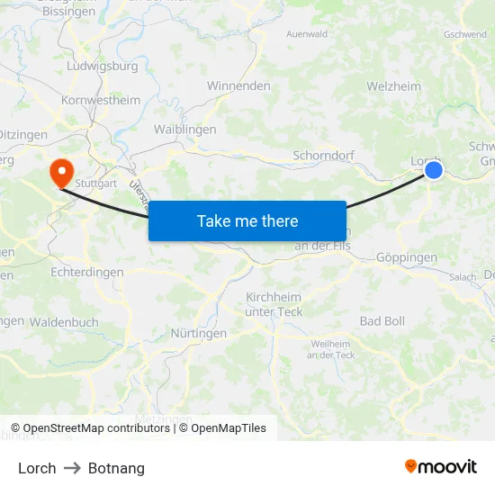 Lorch to Botnang map