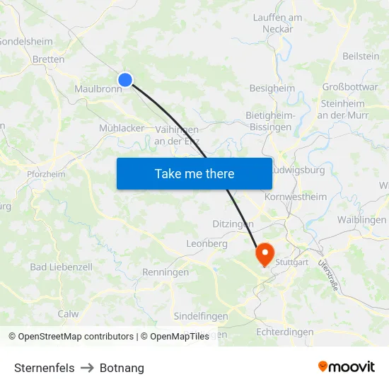 Sternenfels to Botnang map