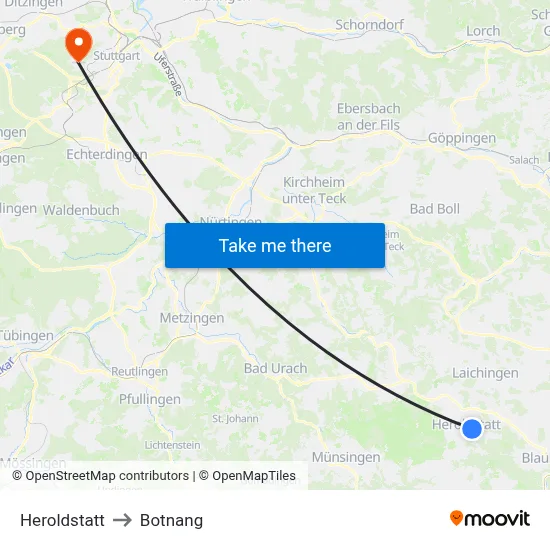 Heroldstatt to Botnang map