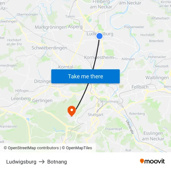 Ludwigsburg to Botnang map