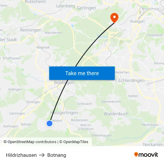 Hildrizhausen to Botnang map