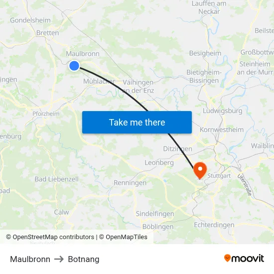 Maulbronn to Botnang map