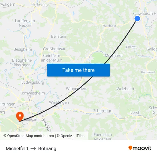 Michelfeld to Botnang map