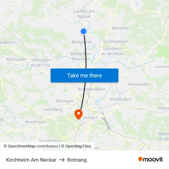 Kirchheim Am Neckar to Botnang map