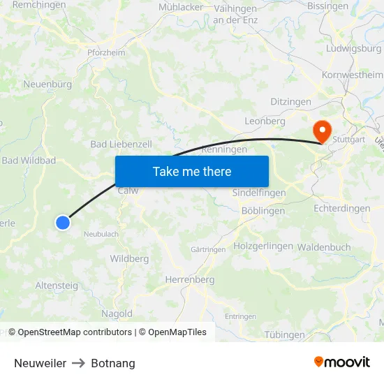Neuweiler to Botnang map