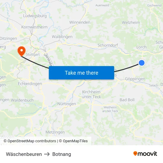 Wäschenbeuren to Botnang map